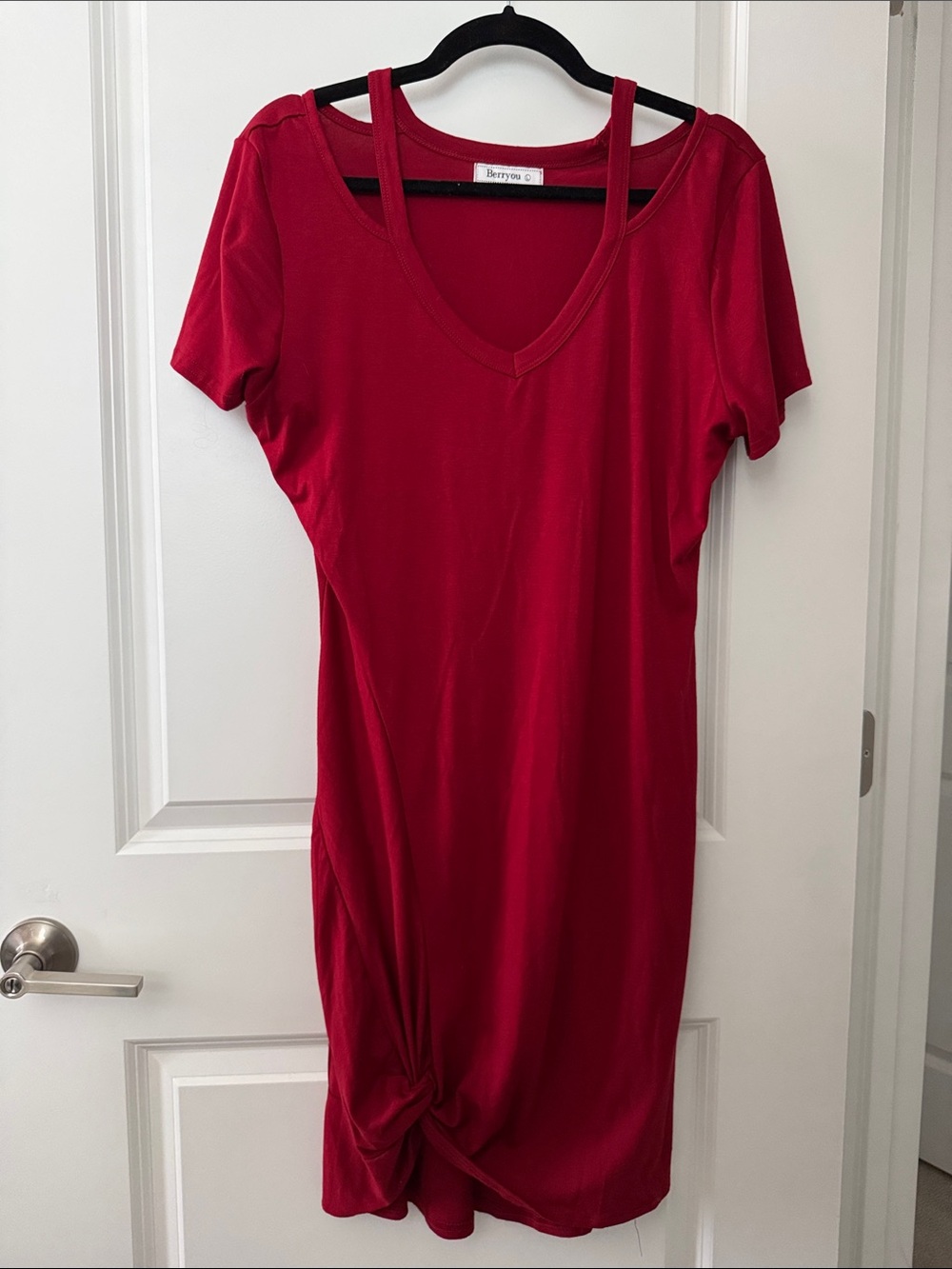 Beryou Red Midi Dress with Twist Hem